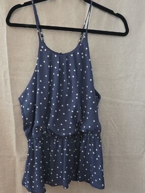 Willow Root Navy and White Polka Dot Top